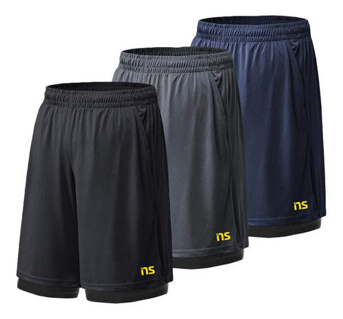 Kit 3 Shorts Bermuda Dry Fit Academia Fitness Duplo 2 Em 1 - Salanas® - Salanas