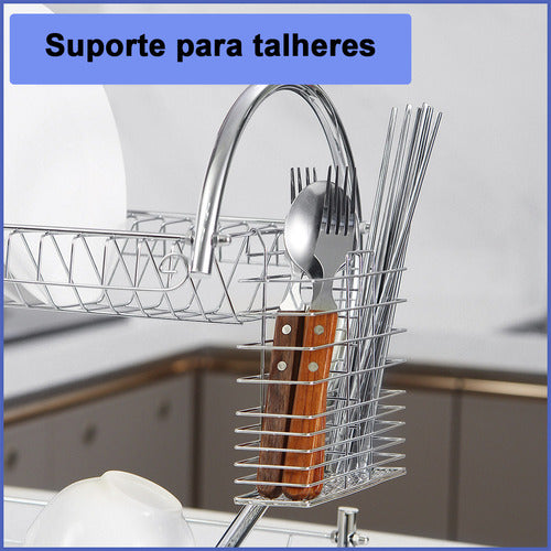 Escorredor De Louça Pratos Talheres Inox Cozinha Duplo - Salanas® - Salanas