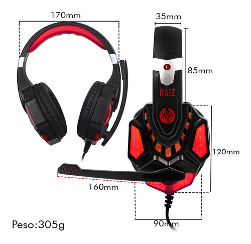 Fone Headset Gamer Usb Led C/ Mic Haiz P/ Pc E Vídeo Game - Salanas® - Salanas