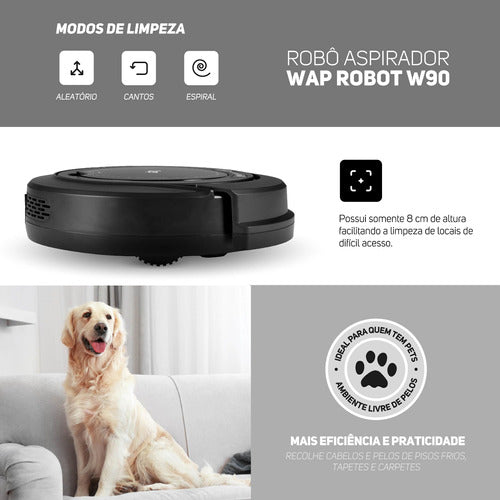 Robô Aspirador Wap Robot W90 3 Modos De Limpeza Fw009026 - Salanas® - Salanas