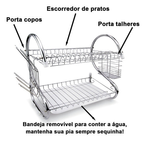 Escorredor De Louça Pratos Talheres Inox Cozinha Duplo - Salanas® - Salanas