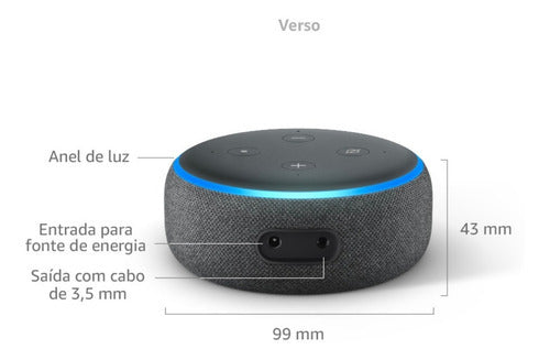 Amazon Echo Dot 3rd Gen com assistente virtual Alexa carvão 110V/240V - Salanas® - Salanas