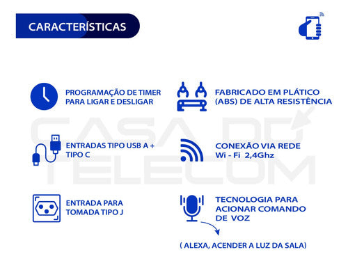 Interruptor 02 Teclas + Tomada Wifi+ Usb + Usb Tipo C Alexa - Salanas® - Salanas