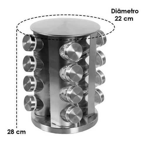 Porta Tempero Condimento Giratório 16 Peças Inox Cozinha - Salanas® - Salanas